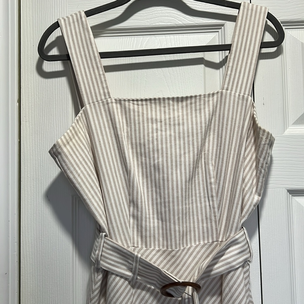 Ann Taylor Beige Striped Midi Dress - Picture 2 of 6